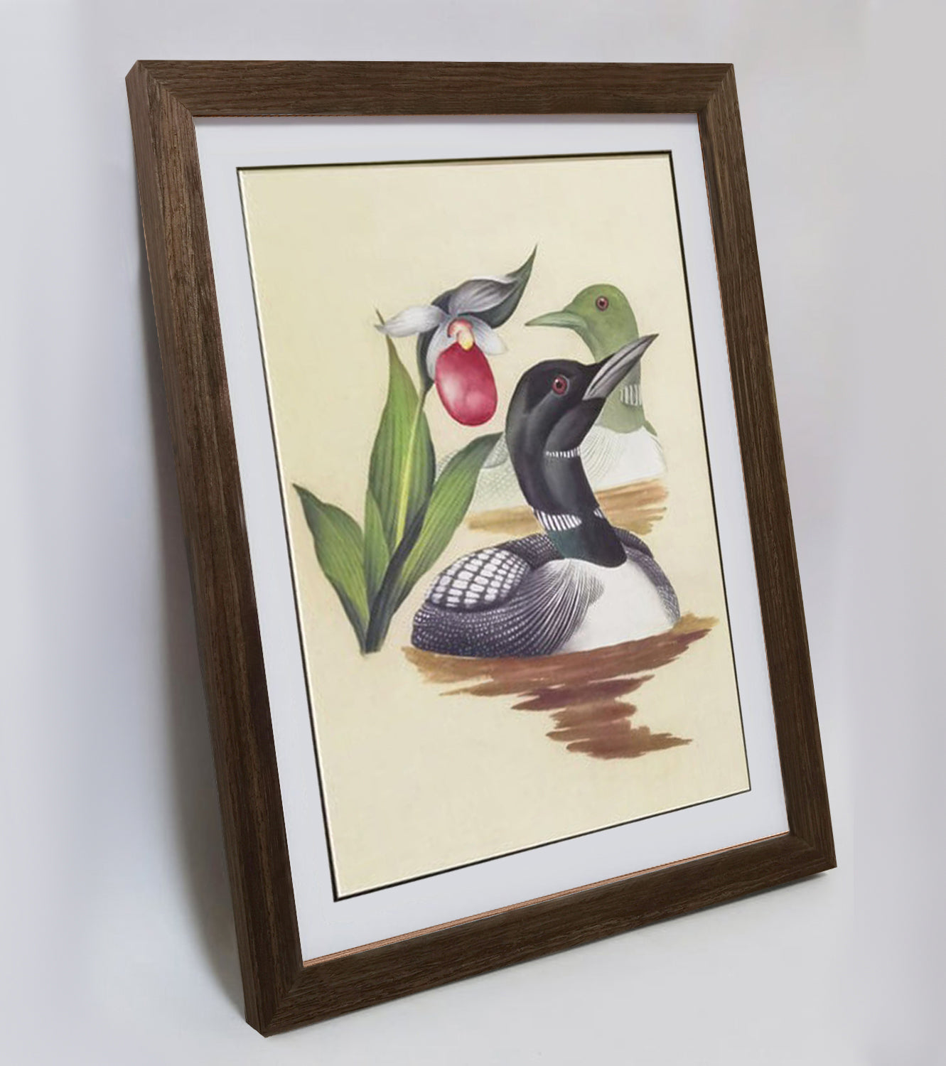 Minnesota Common Loon Hand-painted Art Print - Premium MATT Paper, Natural Wood Frame, Multiple Sizes & Colors, Wall & Tabletop Décor