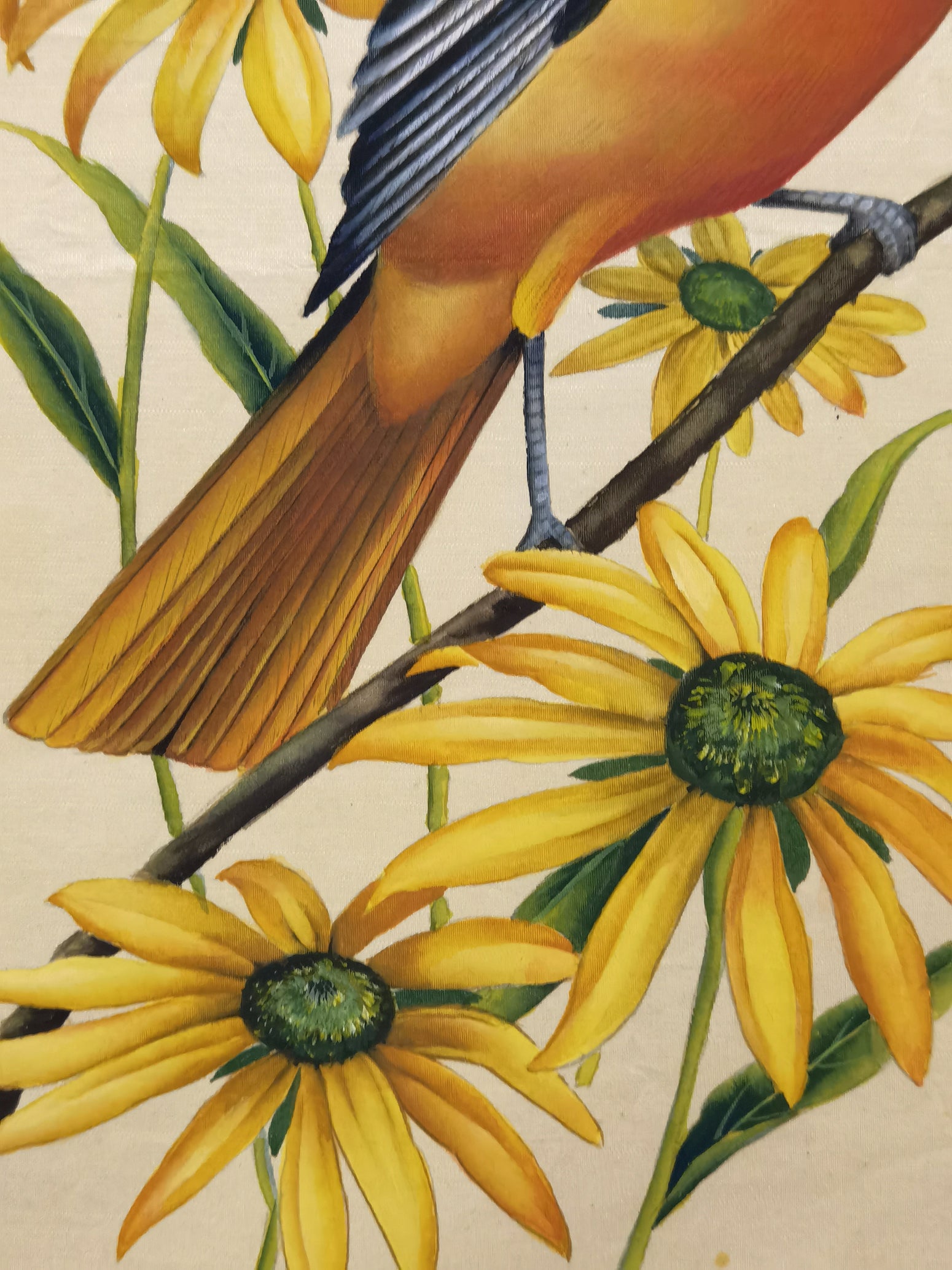 Baltimore Oriole State Bird Handmade Art Printing Maryland Black-eyed Susan Flower with Wood Frame