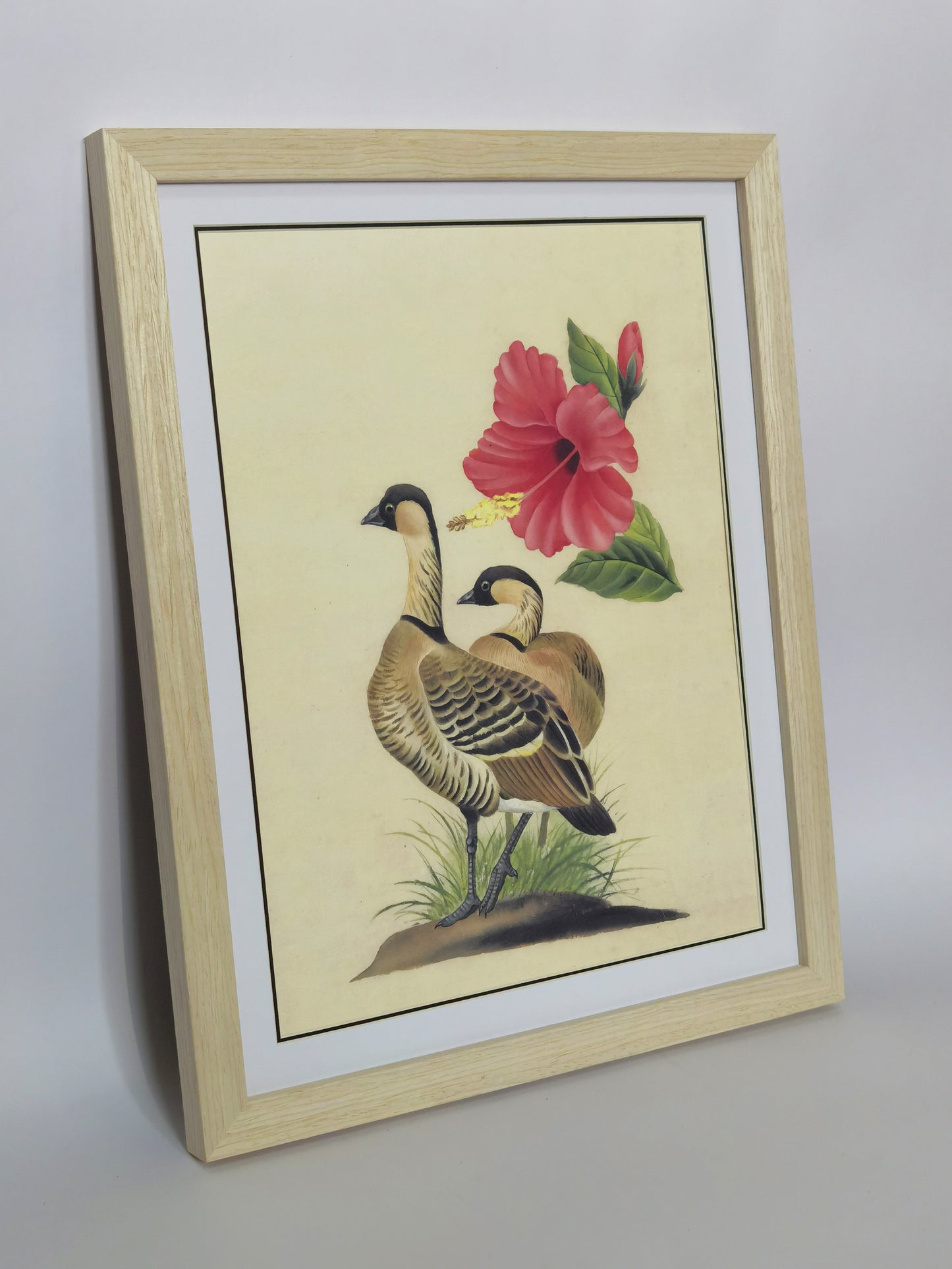 Hawaiian Goose State Bird Handmade Painting Art Solid Wood Framed Poster Picture Print Artwork - Free Shipping