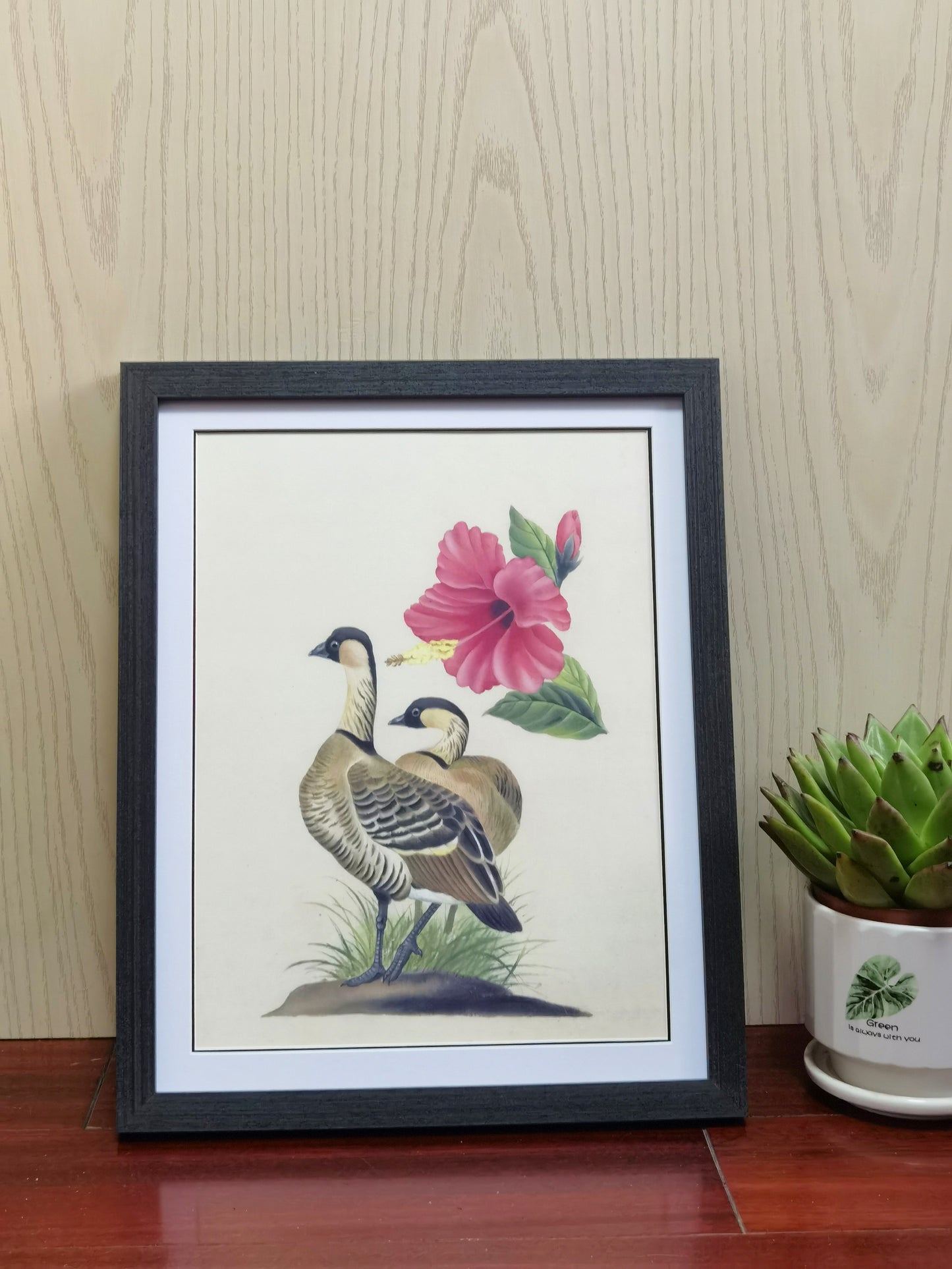 Hawaiian Goose State Bird Handmade Painting Art Solid Wood Framed Poster Picture Print Artwork - Free Shipping