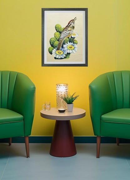 Cactus Wren Arizona State Bird Handmade Painting Art Solid Wood Framed Poster Picture Print Artwork