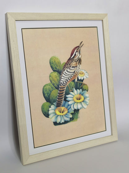 Cactus Wren Arizona State Bird Handmade Painting Art Solid Wood Framed Poster Picture Print Artwork