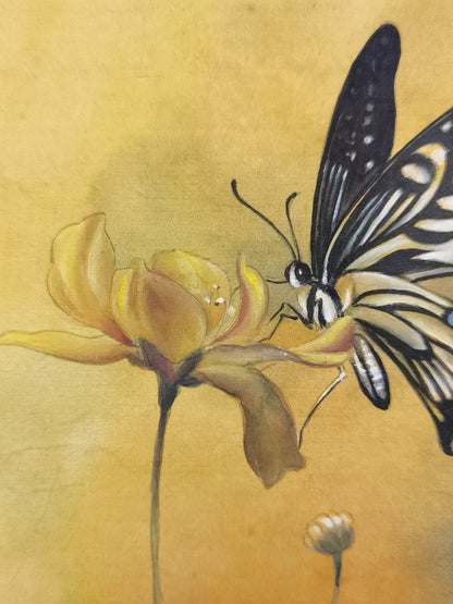 Butterfly Perception Handmade Art Printing Insects Yellow Flower with Wood Frame