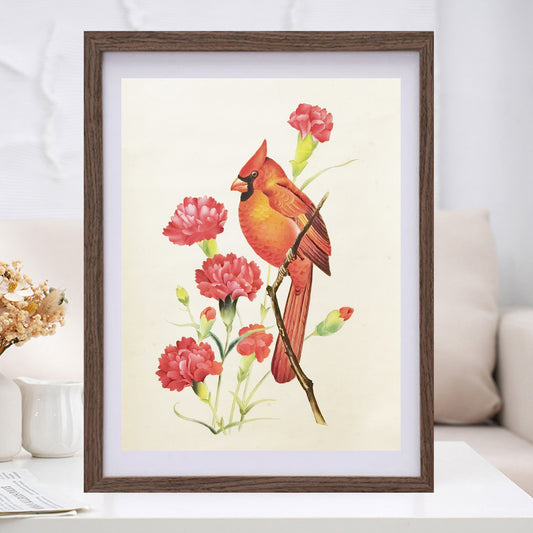 Cardinal North Carolina State Bird Handmade Art Print with Wooden Frame