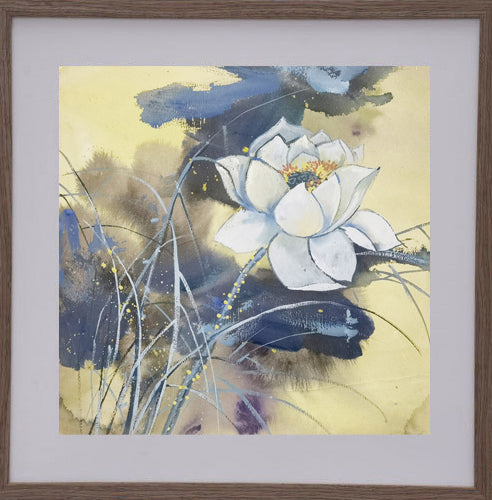 White Lotus Vividland Handmade Art Printing Lotuspond Plants Flowers with Wood Frame