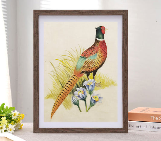 Ring-necked pheasant South Dakota State Bird Handmade Art Print with Wooden Frame