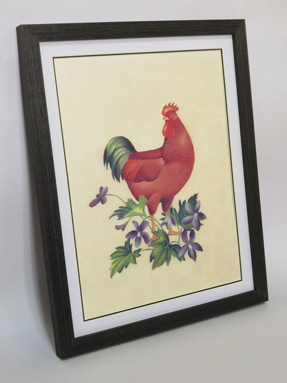 Grand Red Rooster Rhode Island Handmade Painting Art Solid Wood Framed Poster Picture Print Artwork