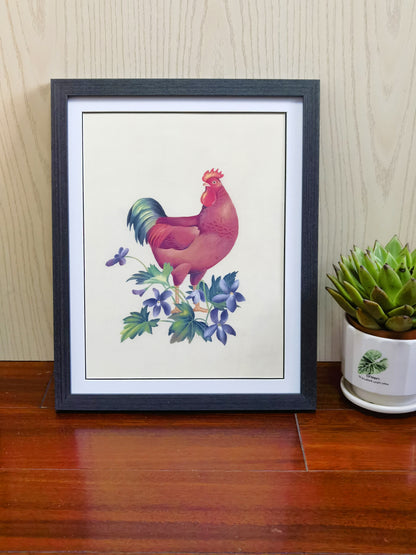 Grand Red Rooster Rhode Island Handmade Painting Art Solid Wood Framed Poster Picture Print Artwork