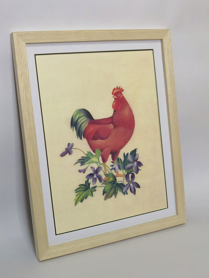 Grand Red Rooster Rhode Island Handmade Painting Art Solid Wood Framed Poster Picture Print Artwork