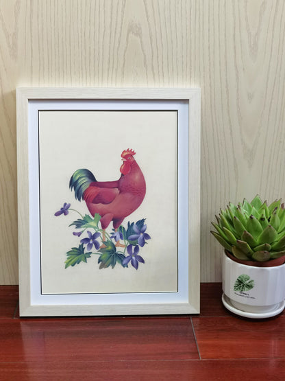 Grand Red Rooster Rhode Island Handmade Painting Art Solid Wood Framed Poster Picture Print Artwork