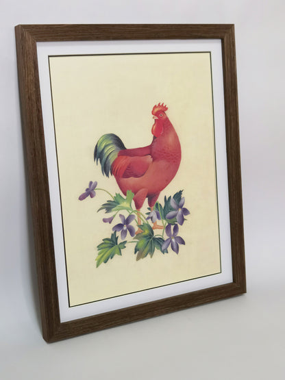 Grand Red Rooster Rhode Island Handmade Painting Art Solid Wood Framed Poster Picture Print Artwork