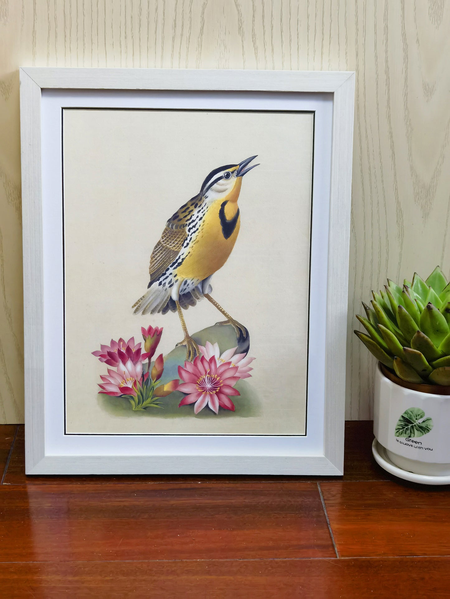 Western Meadowlark Montana Bird Handmade Painting Art Solid Wood Framed Poster Picture Print Artwork- Free Shipping