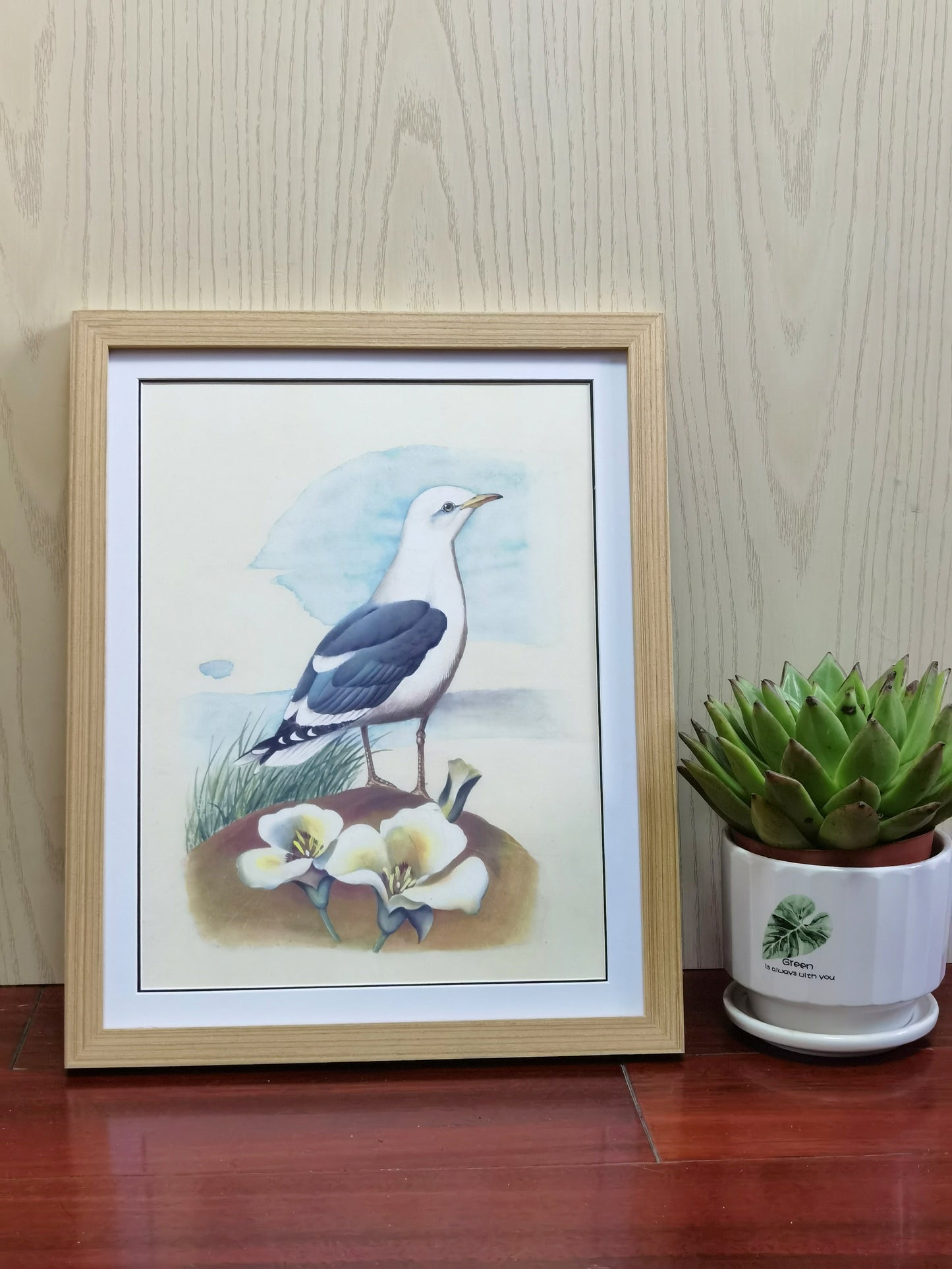 Póster enmarcado con imagen impresa hecha a mano, pintura artística, pájaro del estado de Utah, gaviota común, envío gratuito