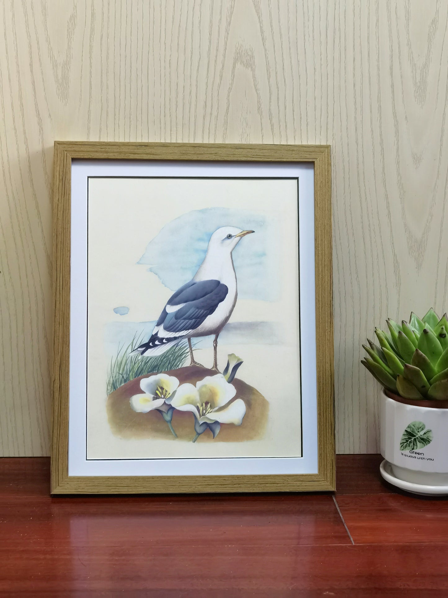 Póster enmarcado con imagen impresa hecha a mano, pintura artística, pájaro del estado de Utah, gaviota común, envío gratuito