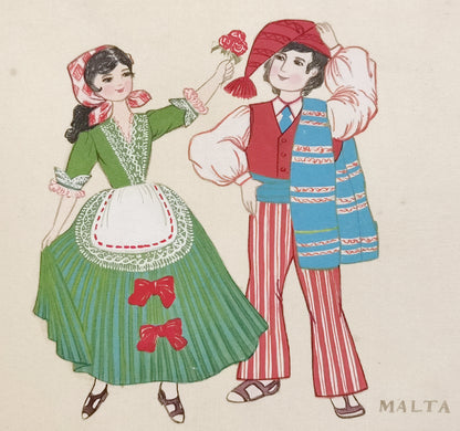 Malta Folk Costume Handmade Art Printing with Wood Frame