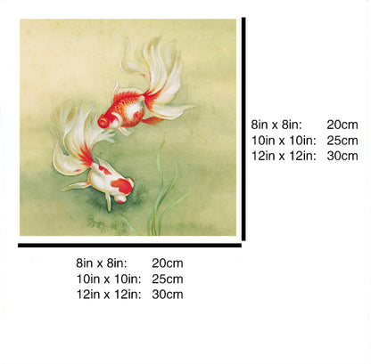 Goldfish Aquarians Be-In-Love Handmade Painting Art Solid Wood Framed Poster Picture Print Artwork