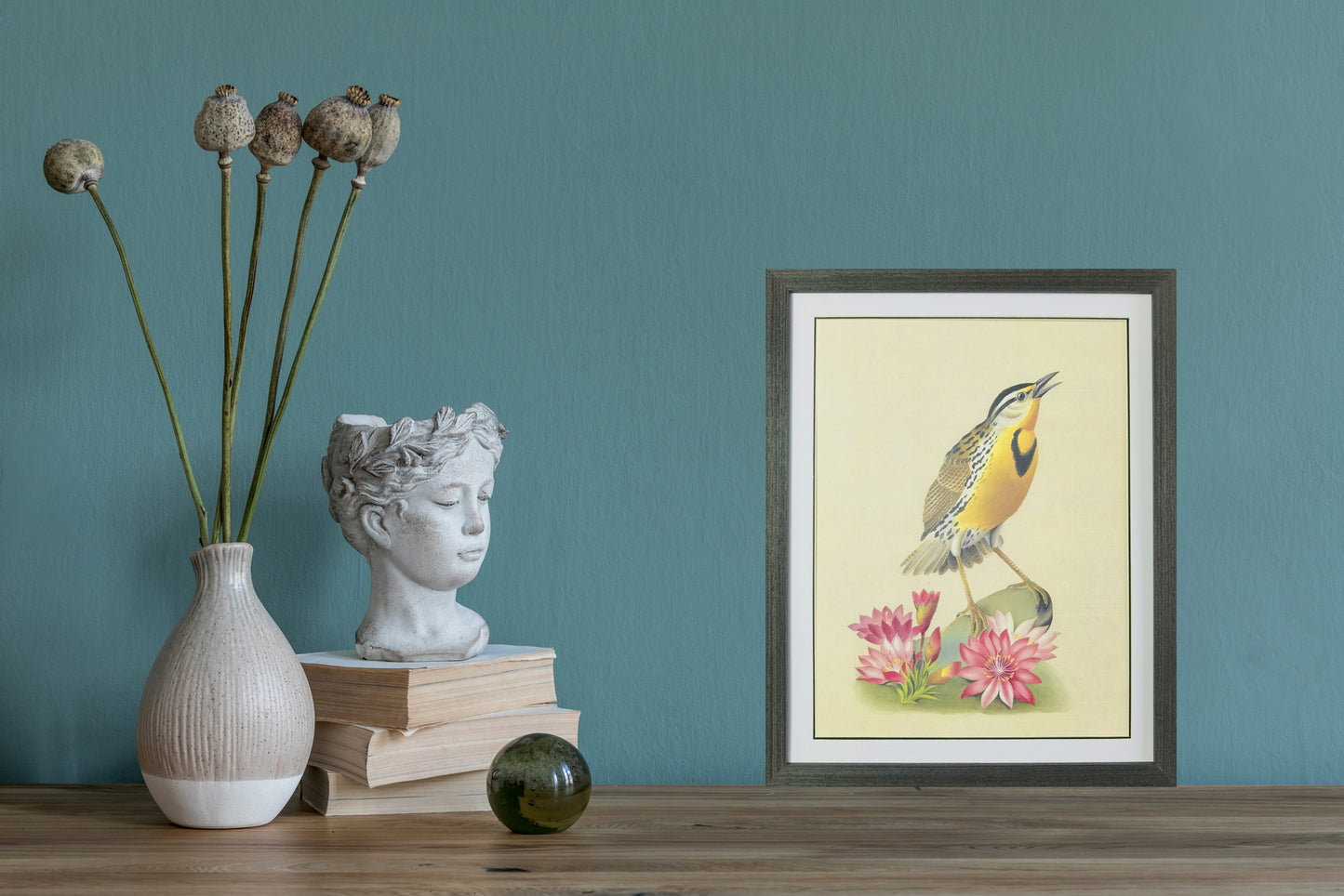 Western Meadowlark Montana Bird Handmade Painting Art Solid Wood Framed Poster Picture Print Artwork