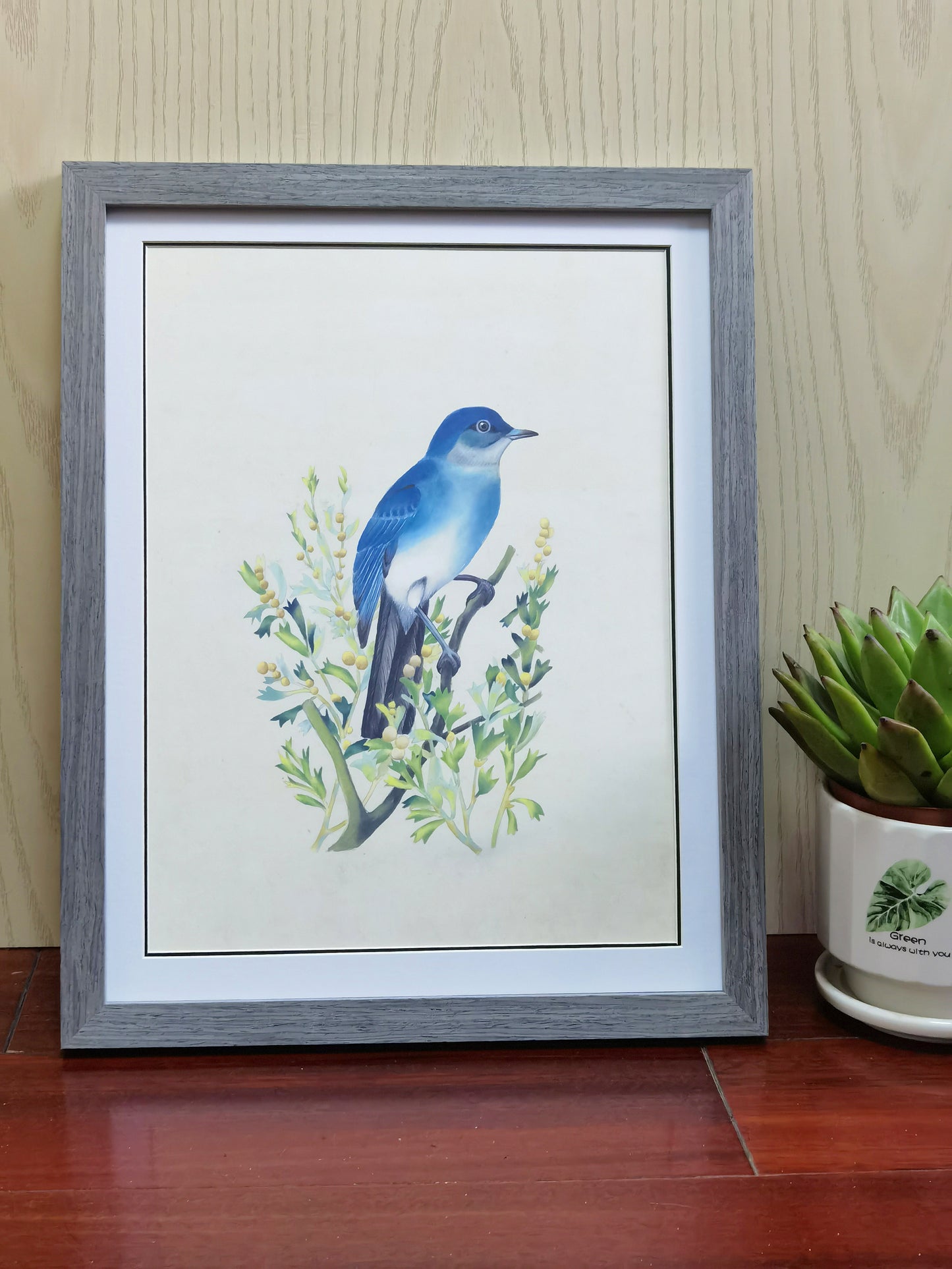 Póster con imagen impresa y pintura hecha a mano de Mountain Bluebird Nevada enmarcada - Envío gratuito