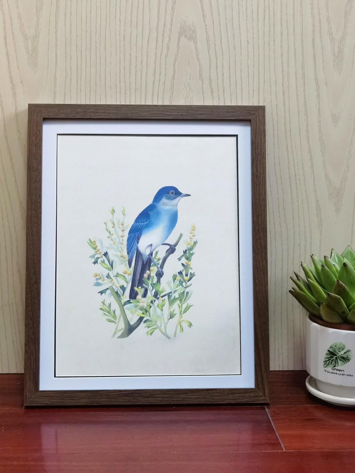 Póster con imagen impresa y pintura hecha a mano de Mountain Bluebird Nevada enmarcada - Envío gratuito