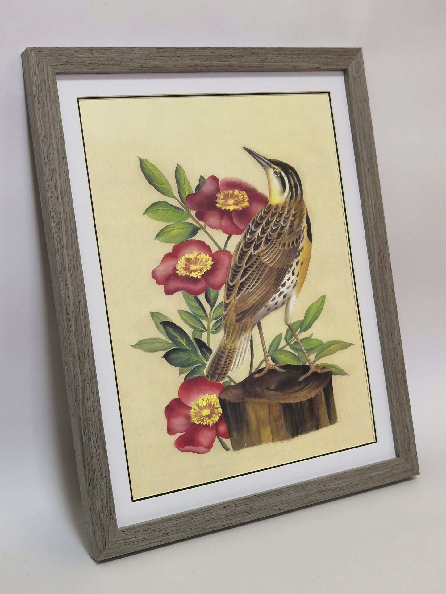 Western Meadowlark North Dakota State Bird Handmade Painting Art Solid Wood Framed Poster Picture Print Artwork - Free Shipping