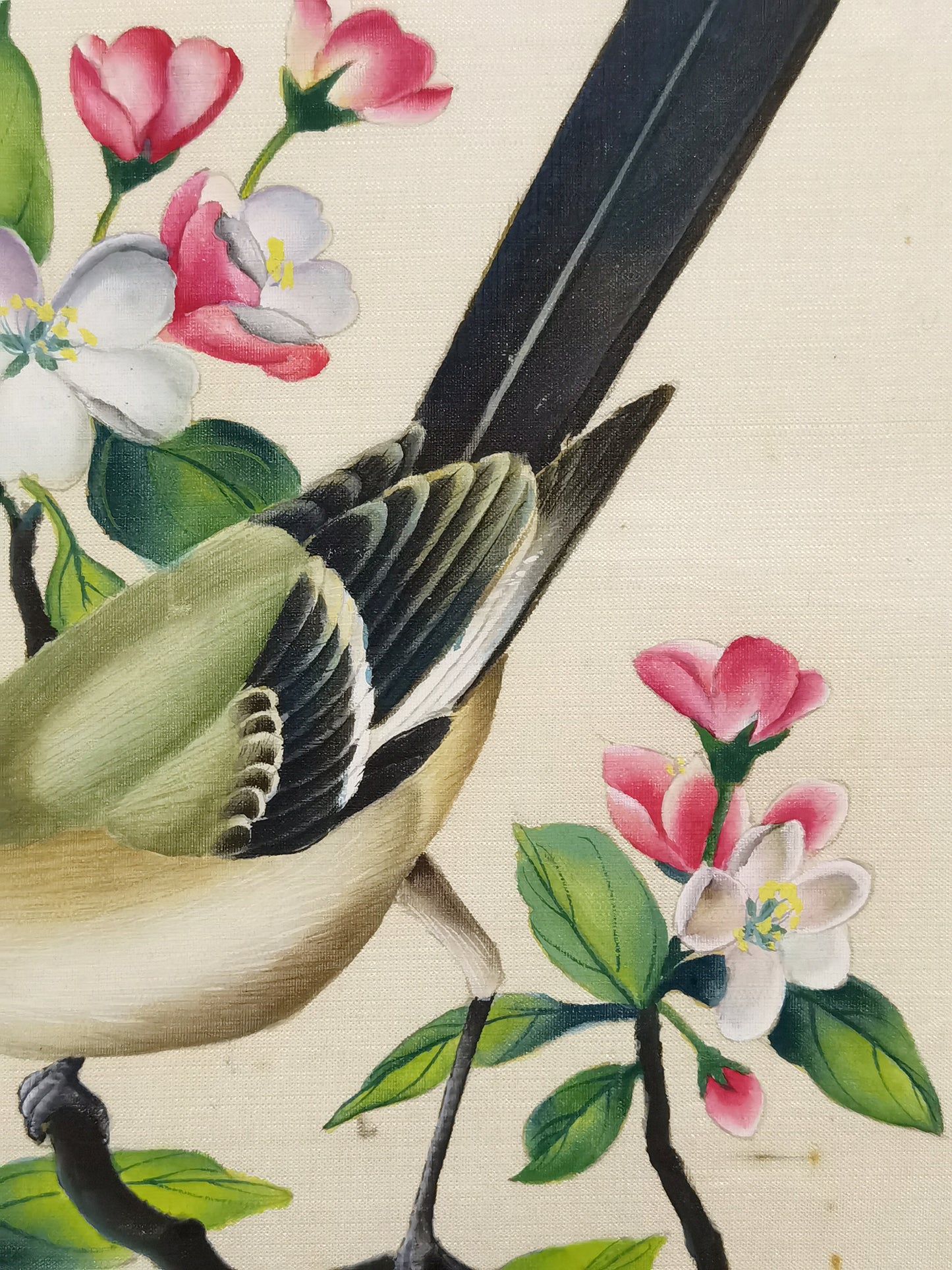 Northern Mockingbird State Bird Handmade Art Printing Arkansas Apple Blossom with Wood Frame