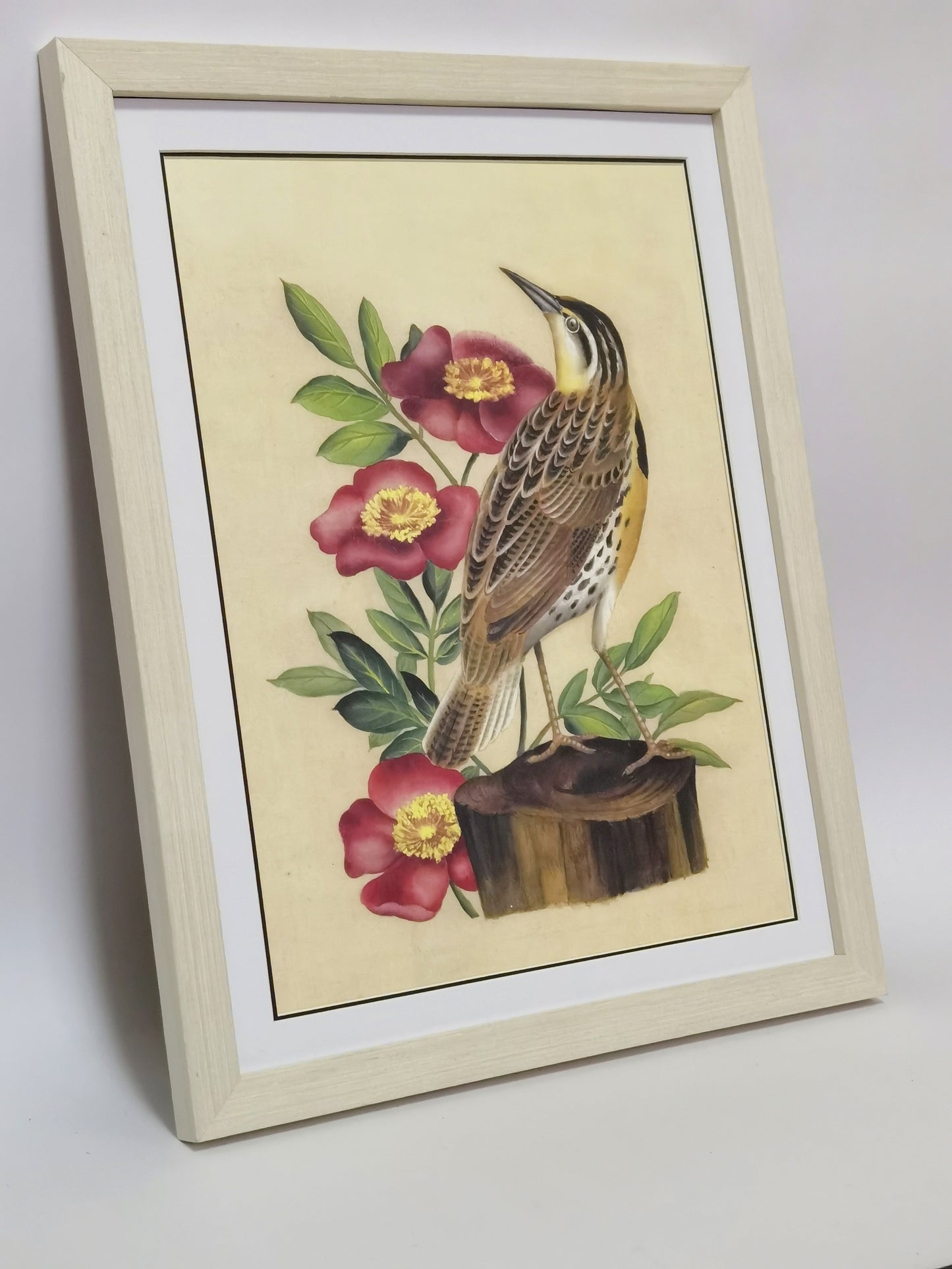 Western Meadowlark North Dakota State Bird Handmade Painting Art Solid Wood Framed Poster Picture Print Artwork - Free Shipping