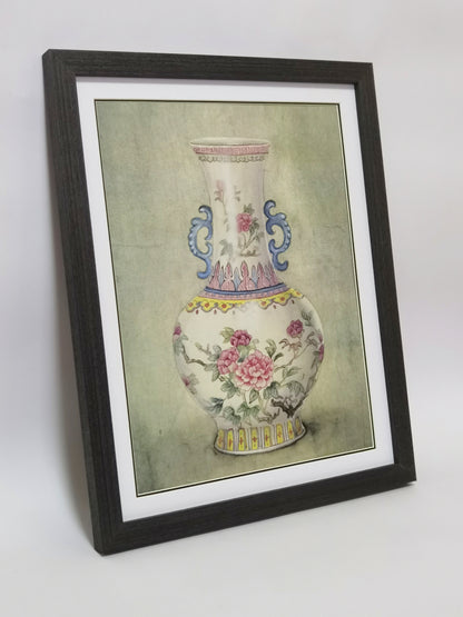 China Porcelain Vase Stilllife Handmade Painting Art Solid Wood Framed Poster Picture Print Artwork