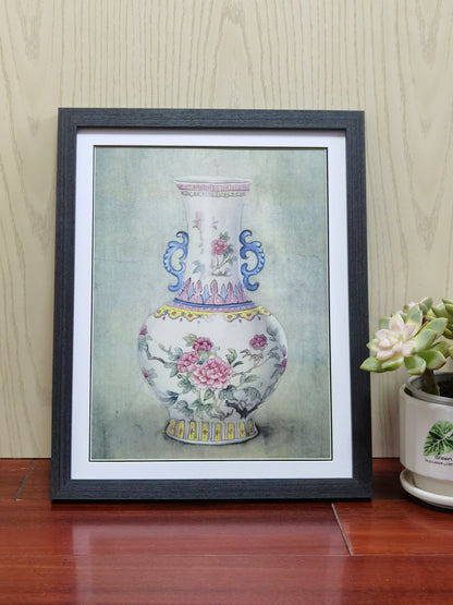 China Porcelain Vase Stilllife Handmade Painting Art Solid Wood Framed Poster Picture Print Artwork