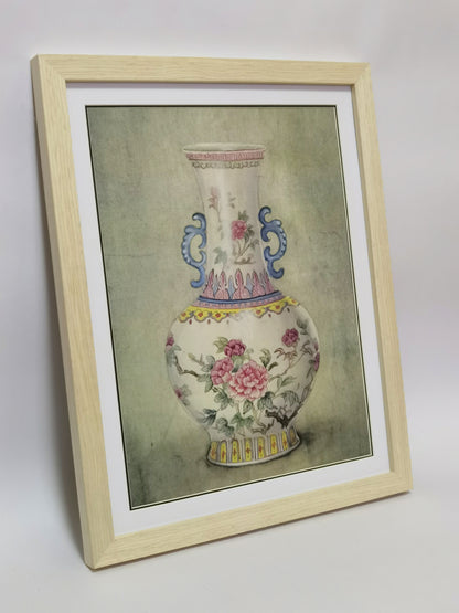 China Porcelain Vase Stilllife Handmade Painting Art Solid Wood Framed Poster Picture Print Artwork