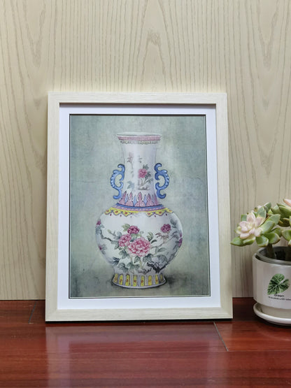 China Porcelain Vase Stilllife Handmade Painting Art Solid Wood Framed Poster Picture Print Artwork