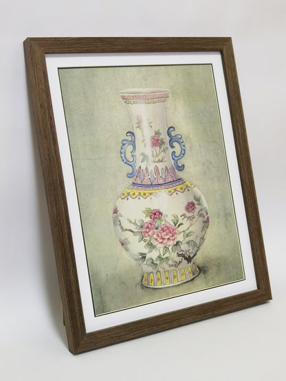 China Porcelain Vase Stilllife Handmade Painting Art Solid Wood Framed Poster Picture Print Artwork