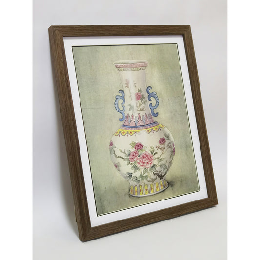 Hand-painted Famille Rose Porcelain Vase Artwork – Fine Brush Technique, Premium MATT Paper, Natural Wood Frame, Multiple Sizes & Colors
