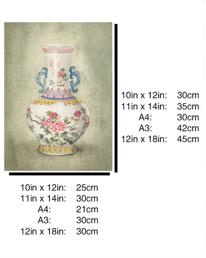 China Porcelain Vase Stilllife Handmade Painting Art Solid Wood Framed Poster Picture Print Artwork