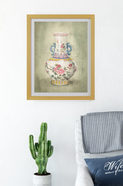 China Porcelain Vase Stilllife Handmade Painting Art Solid Wood Framed Poster Picture Print Artwork