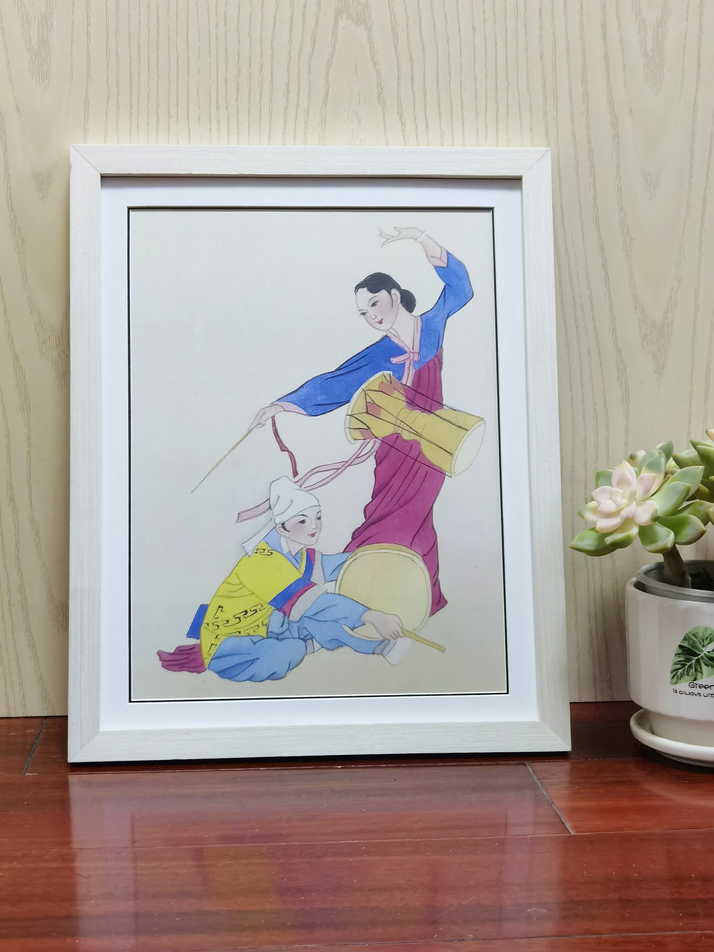 Korean Drumming Dancer Handmade Painting Art Solid Wood Framed Poster Picture Print Artwork - Free Shipping