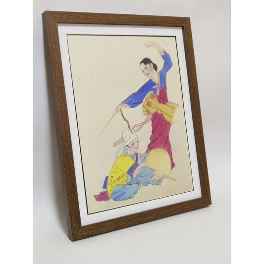 Hand-painted Korean Drummers Artwork – Fine Brush Technique, Premium MATT Paper, Natural Wood Frame, Multiple Sizes & Colors