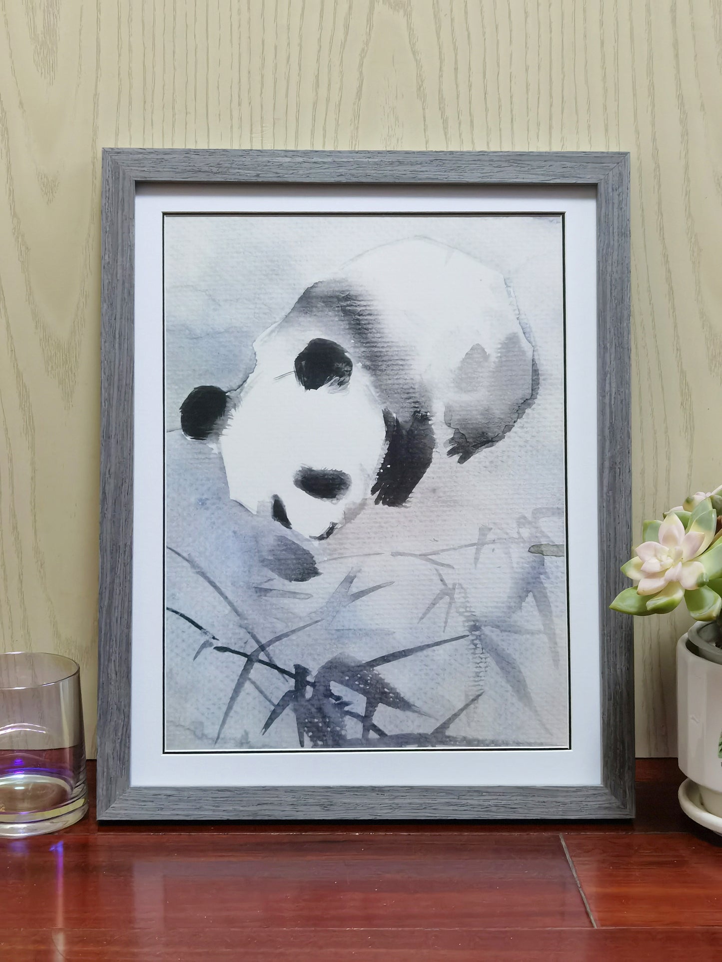 Panda Playful Cute Landscape Handmade Painting Art Solid Wood Framed Poster Picture Print Artwork - Free Shipping