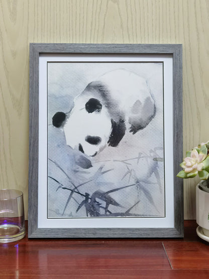 Panda Verspielte süße Landschaft Handgemachte Malerei Kunst Gerahmtes Poster Bild Druck Kunstwerk - Kostenloser Versand