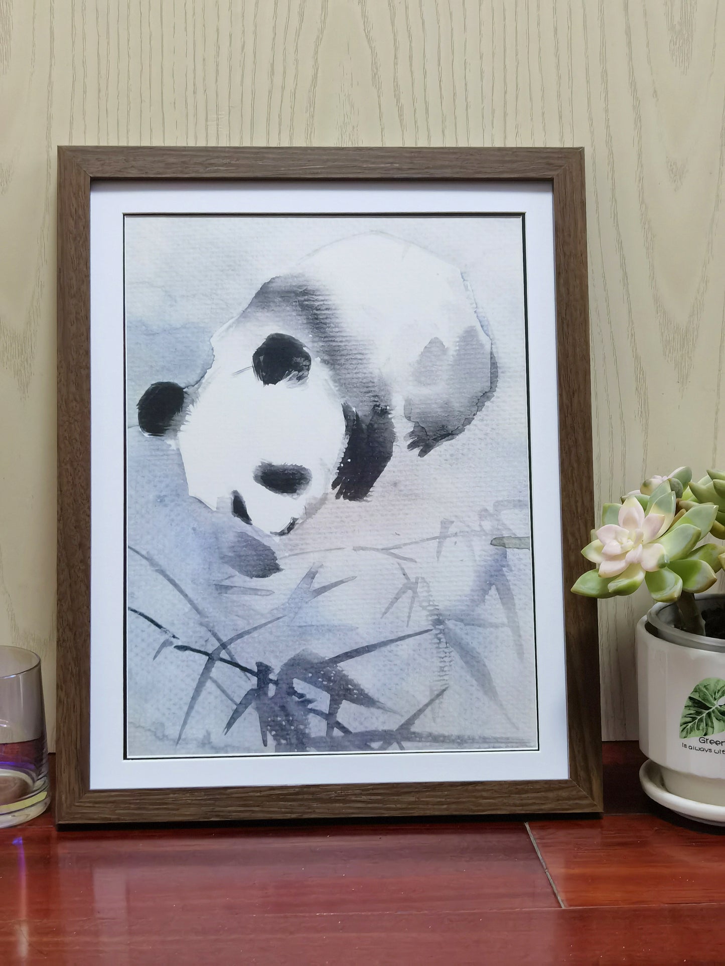 Panda Playful Cute Landscape Handmade Painting Art Solid Wood Framed Poster Picture Print Artwork - Free Shipping