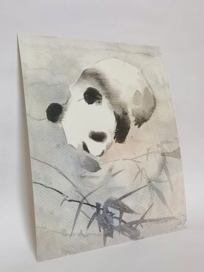 Panda Verspielte süße Landschaft Handgemachte Malerei Kunst Gerahmtes Poster Bild Druck Kunstwerk - Kostenloser Versand