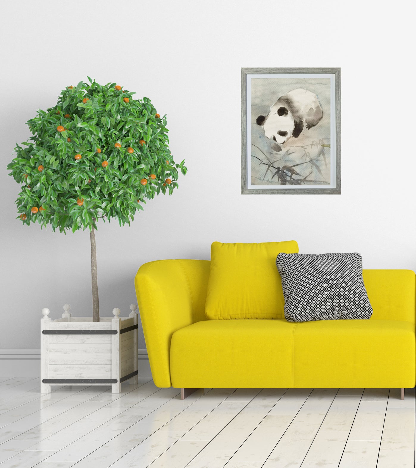 Panda Playful Cute Landscape Handmade Painting Art Solid Wood Framed Poster Picture Print Artwork