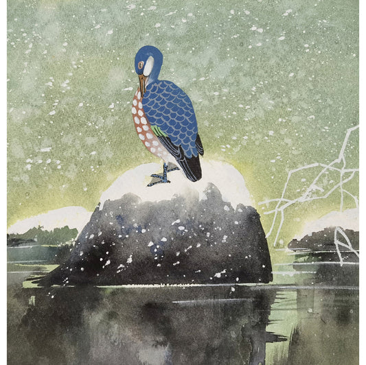 Hand-painted Reed Duck in Snowy Scene – Watercolor Art Print, Premium MATT Paper, Natural Wood Frame, Custom Sizes & Colors