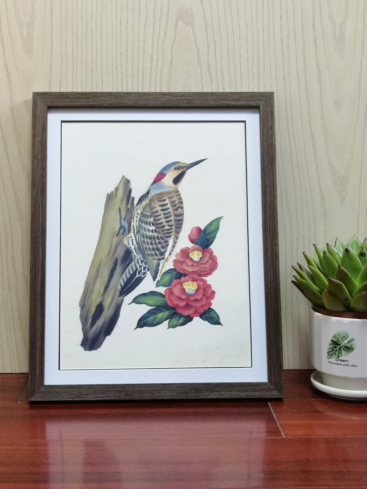 Póster con imagen impresa enmarcada, pintura hecha a mano, pájaro estatal de Alabama, martillo amarillo - Envío gratuito