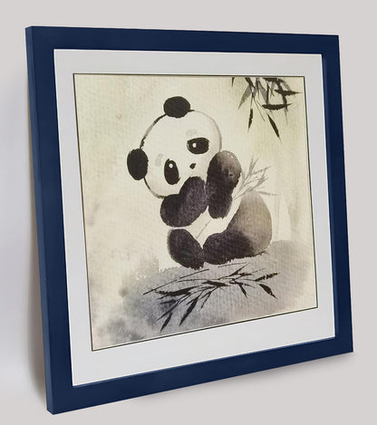 Hand-painted Watercolor Panda Playing in Bamboo Forest Art Print – Premium MATT Paper, Natural Wood Frame, Multiple Sizes & Colors