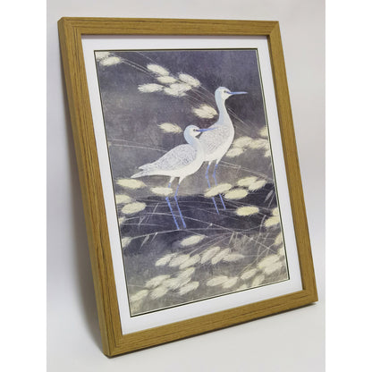 Hand-painted Blue Cormorant in Reed Bed Artwork – Watercolor Technique, Premium MATT Paper, Natural Wood Frame, Multiple Sizes & Colors