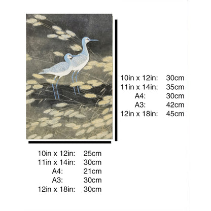 Hand-painted Blue Cormorant in Reed Bed Artwork – Watercolor Technique, Premium MATT Paper, Natural Wood Frame, Multiple Sizes & Colors