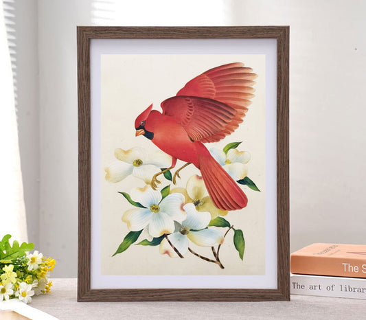 Cardinal North Carolina State Bird Handmade Art Print with Wooden Frame