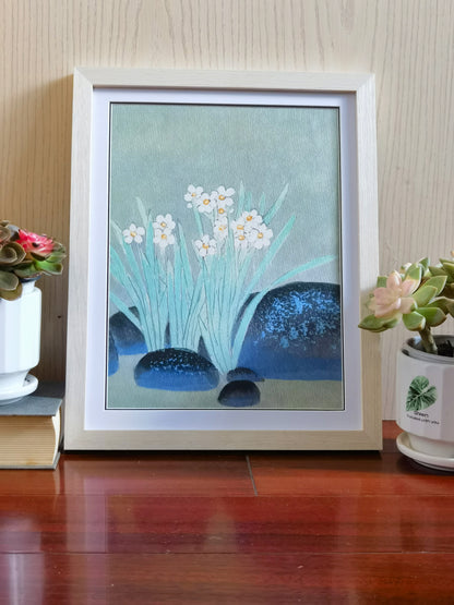 Narcissus Flowers Landscape Handmade Painting Art Solid Wood Framed Poster Picture Print Artwork