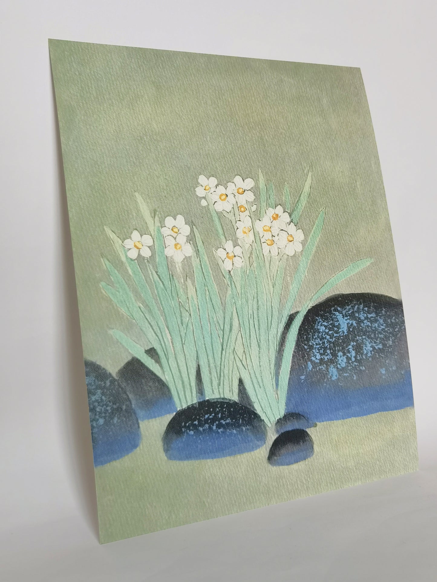 Pintura al óleo hecha a mano con paisaje de flores de narciso, póster enmarcado, imagen impresa, obra de arte - Envío gratuito