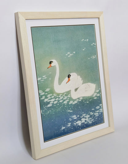 White Swan Landscape Handmade Painting Art Solid Wood Framed Poster Picture Print Artwork